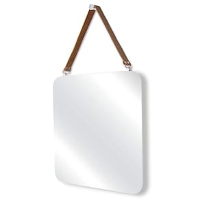 Espelho Decorativo Vintage Alça Corino Caramelo 50x50 cm 3P Quadrado