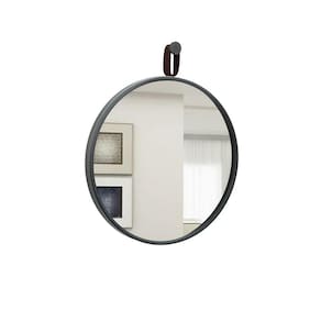 Espelho Decorativo Short Strip Preto Alça Corino Café 40 cm Redondo