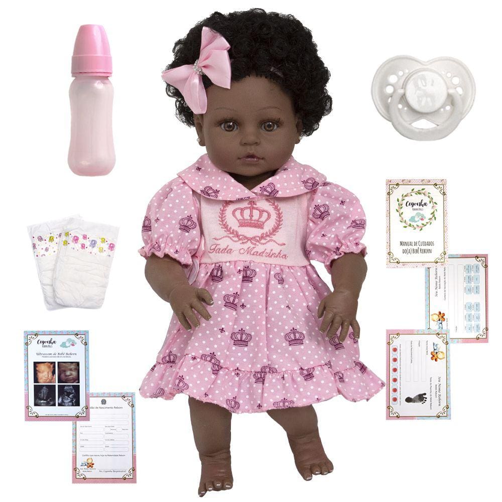 Bebê Boneca Realista Reborn Silicone Negra - Pronta Entrega