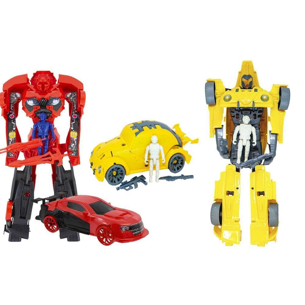 Kit 2 Robo Vira Carro Fusca Grande Transformer Com Boneco