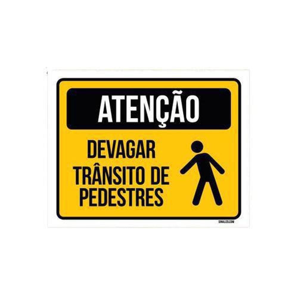 Kit 5 Placas Atenção Devagar Trânsito Pedestres