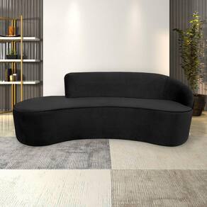 Sofá Decorativo 3 Lugares 210Cm Abby Encosto Direito Curvo Veludo Preto G15 - Gran Belo