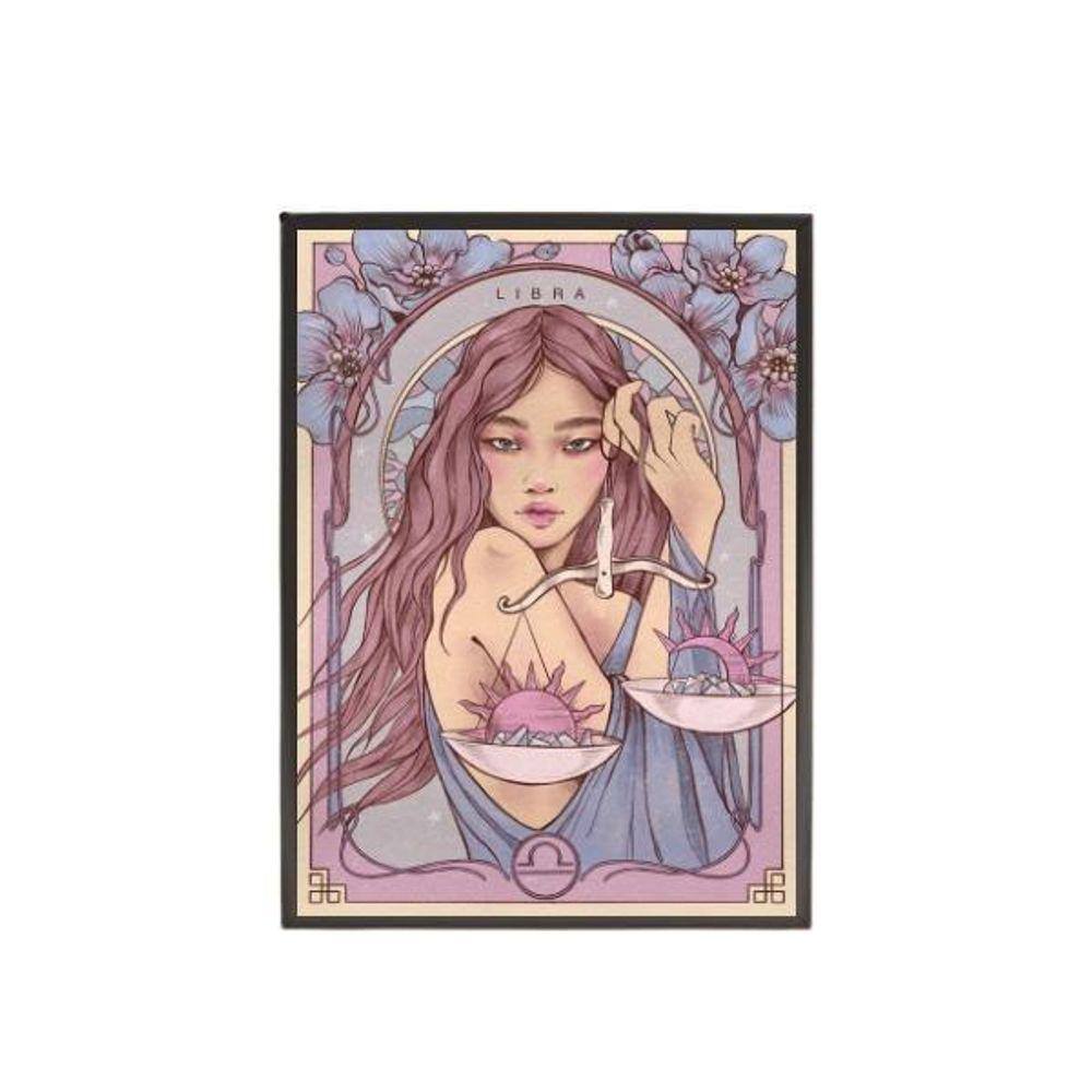 Quadro Vintage Signo Libra 33X24Cm Com Vidro - Madeira Preta