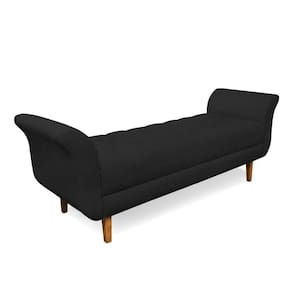 Recamier Olinda Veludo Preto 160 Cm Pés Chanfrado Castanhos - D`rossi