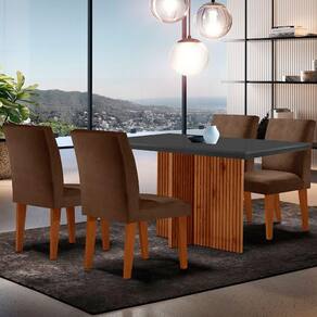 Sala de Jantar Mesa Olimpia 120 MDF Canto Copo com 4 Cadeiras Grecia
