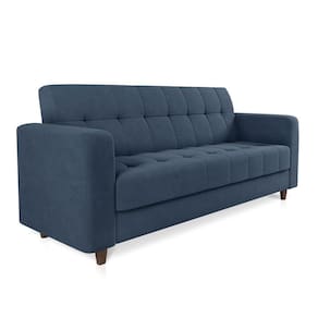 Sofá 03 Lugares Arezzo Suede Pés Chanfrado Tabaco - D`rossi Cor Azul Marinho