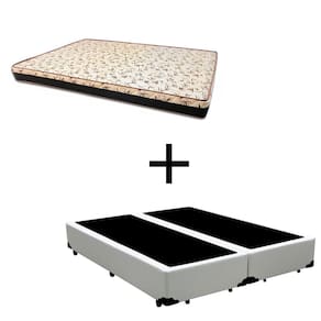 Cama Box Casal 138 Bipartido Tecido Sintético Branco Com Colchão Praia Bello Box - D28 Amarelo 57x138x188