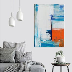 Quadro Canvas Pint Ab. Tons Branco Azul e Laranja 90x70