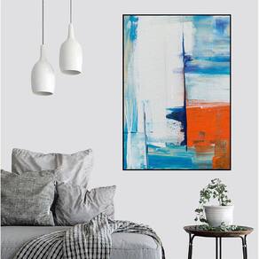 Quadro Canvas Pint Ab. Tons Branco Azul e Laranja 42x30