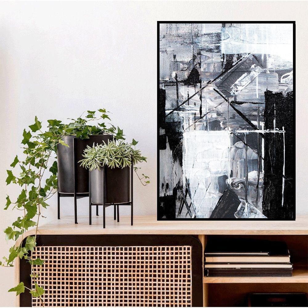 Quadro Canvas Pintura Abstrata P&b 70x50