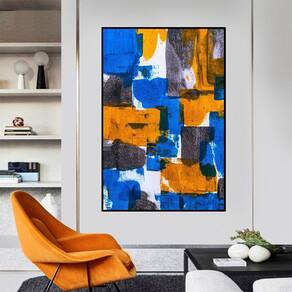 Quadro Canvas Pint Abst Azul , Amarelo, Preto 1,30x1,00