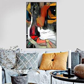 Quadro Canvas Decorativo para Sala Gato Pintura 3 70x50