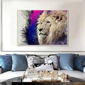 Quadro Canvas Decorativo para Sala Lion In Color 80x1,00