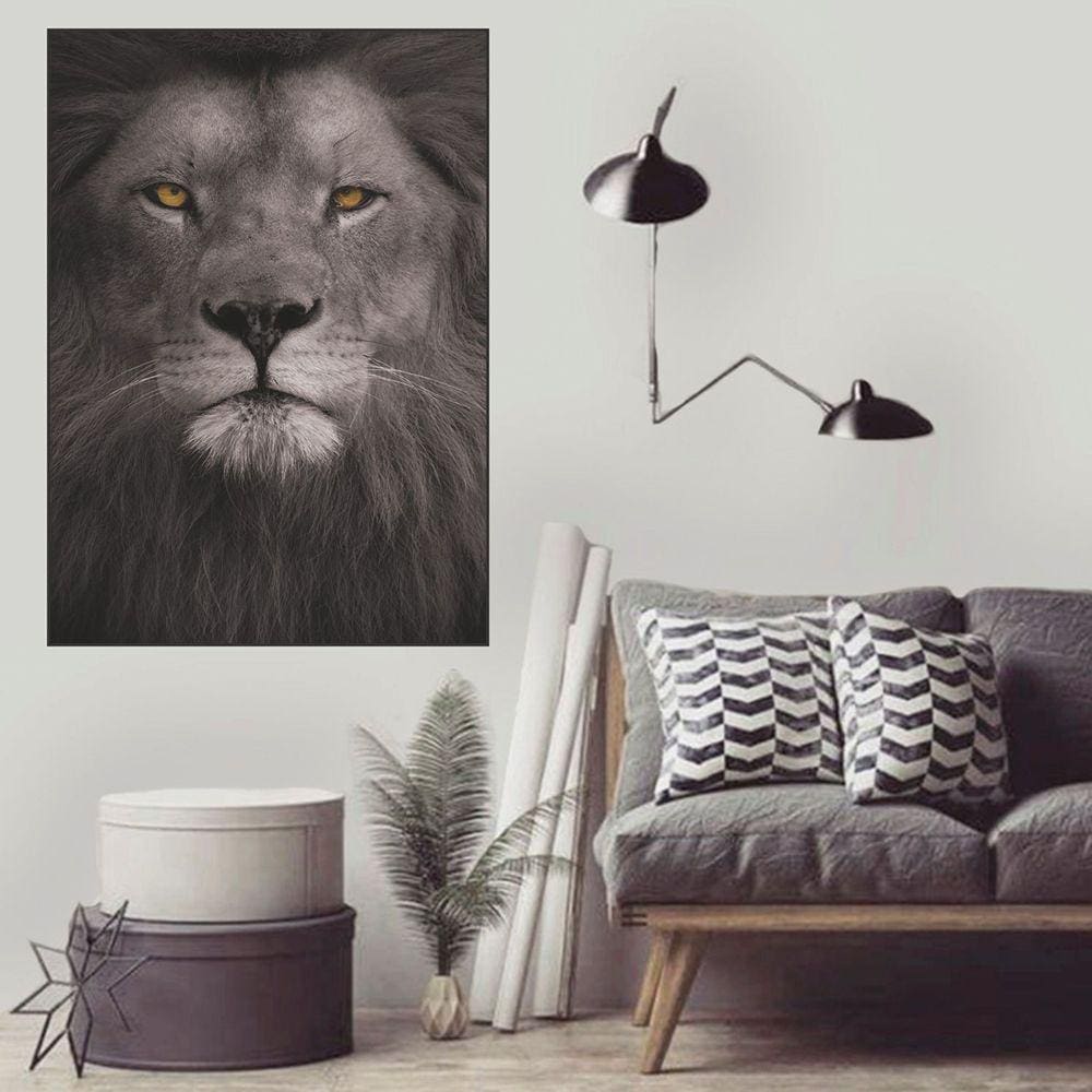 Quadro Canvas Decorativo para Sala Black Lion 90x60