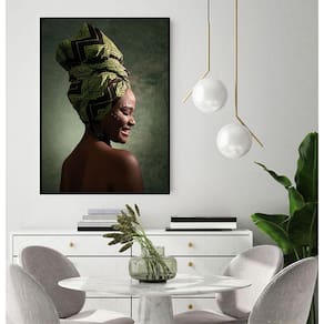 Quadro Canvas Pint Abst. Mulher Negra Fundo Verde 70x50