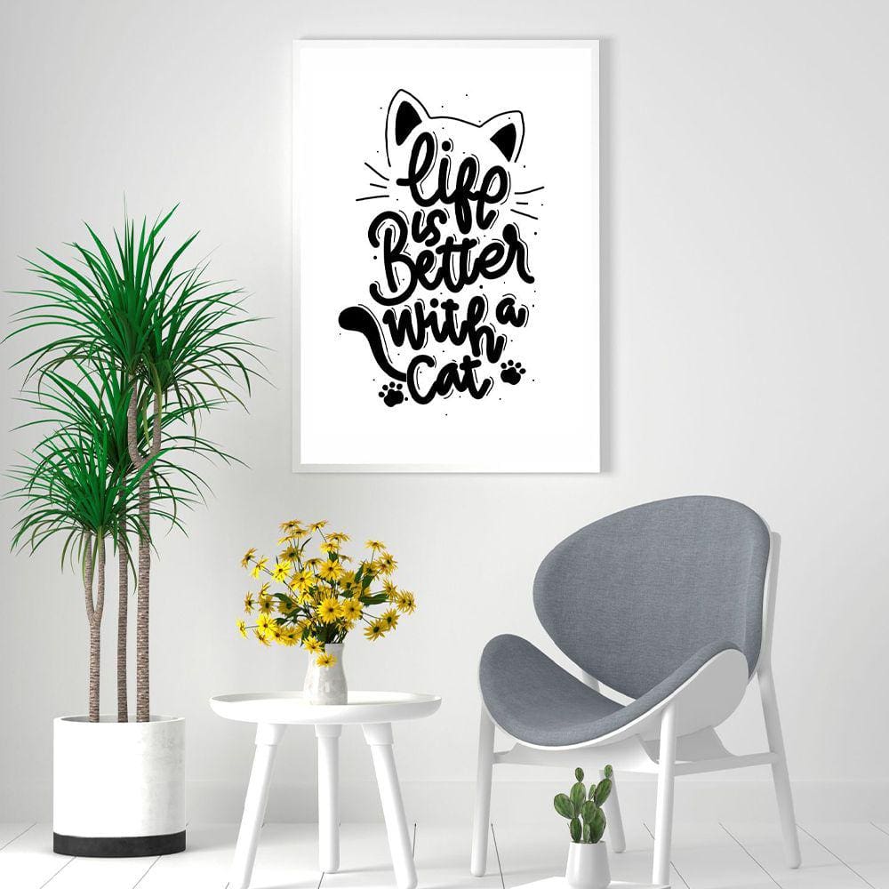 Quadro Canvas Decorativo para Sala Vida com Gato 60x40