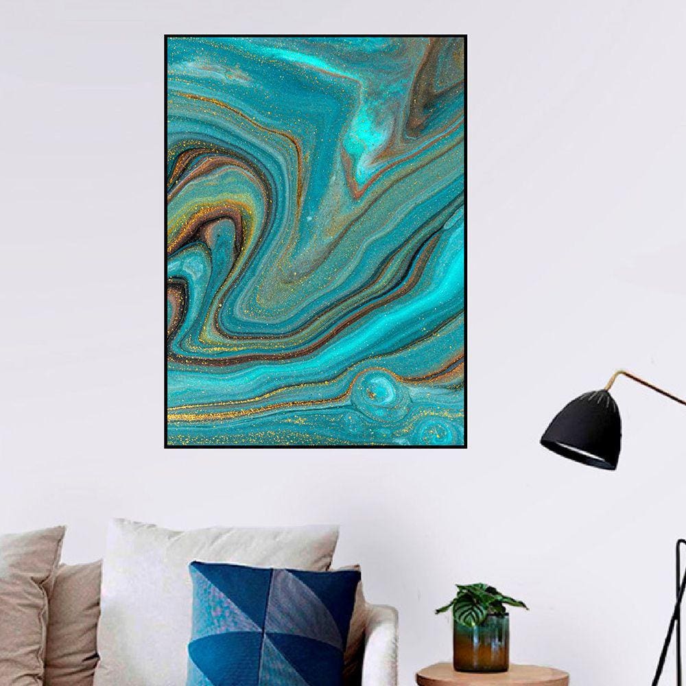 Quadro Canvas Pintura Marmorizado Azul 42x30