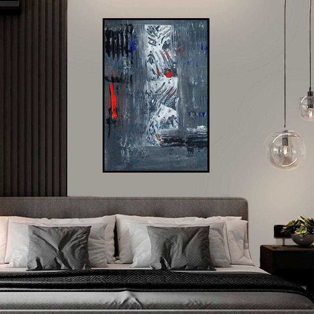 Quadro Canvas Pint Ab. Tons de Cinza e Vermelho 90x60