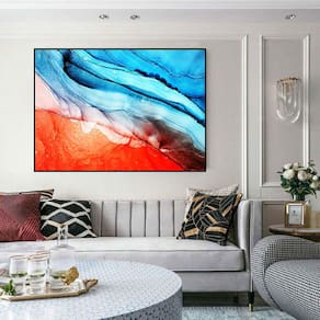 Quadro Canvas Abst. Marmorizado Azul e Laranja 50x70
