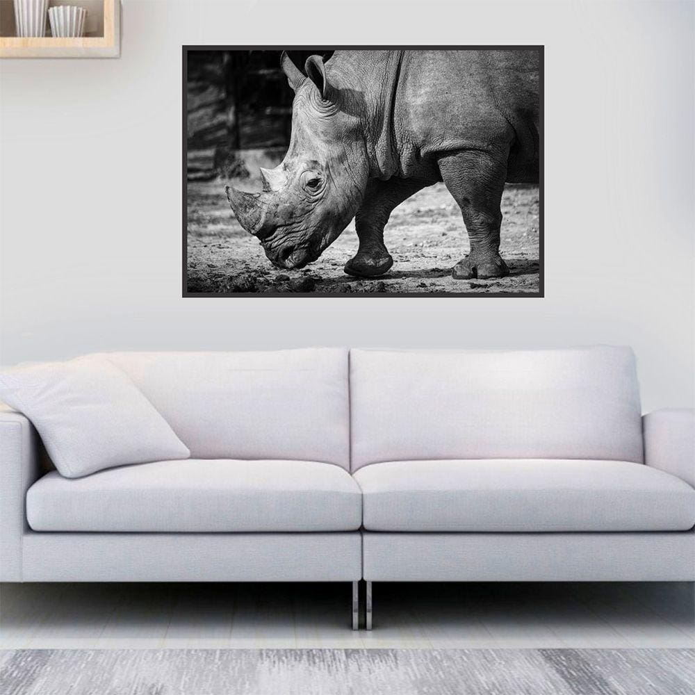 Quadro Canvas Decorativo para Sala Rinoceronte P&b 30x42
