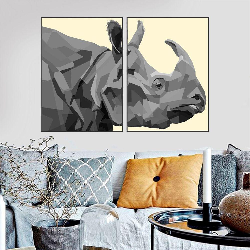 Quadro Canvas Decorativo para Sala Rinoceronte Geométrico 70x50