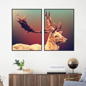 Quadro Canvas Decorativo para Sala 2 Telas Cervo Geométrico 1,00x80