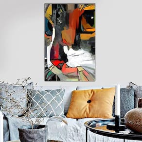 Quadro Canvas Decorativo para Sala Gato Pintura 3 1,30x1,00