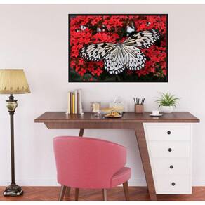 Quadro Canvas Decorativo para Sala Borboletas e Flores 90x1,20