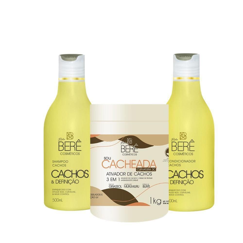 Kit Bela Berê Cachos Shampoo Condicionador E Ativador 3C 1Kg