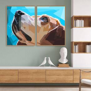 Quadro Canvas Decorativo para Sala 2 Telas Cachorro Geométrico 1,00x80