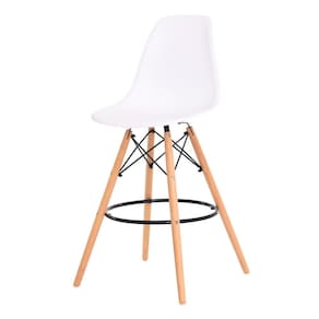 Banqueta Alta Eiffel Eames Branca Base Madeira Cozinha Bar