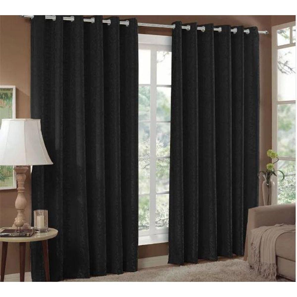 Cortina Jacquard 3,00X2,80 Preto Ilhós Quadrado Cromado