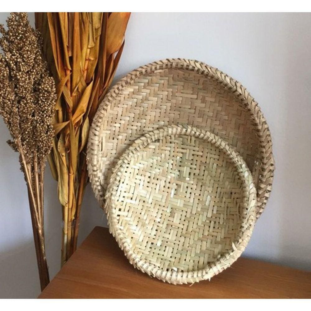Par Peneiras Palha Artesanal Decoração 30cm + 40cm