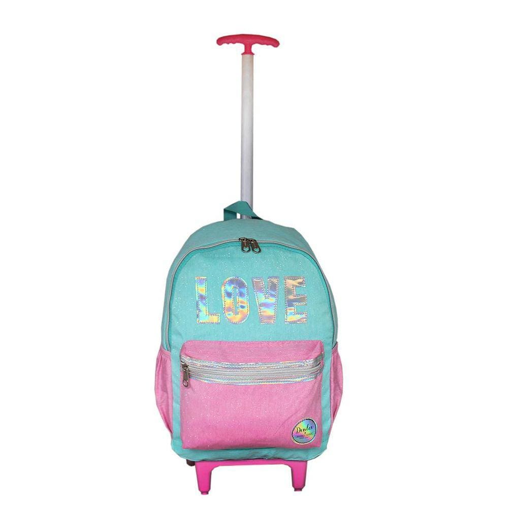 Mochila Escolar Infantil Juvenil Com Rodas Holográfica Love