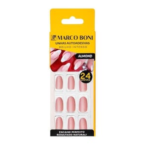 Kit 24 Unhas Postiças Adesivas Modelo Almond Nude Marco Boni