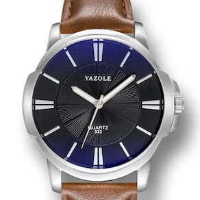 Relógio Masculino Marrom Fundo Azulado Yazole + Caixa