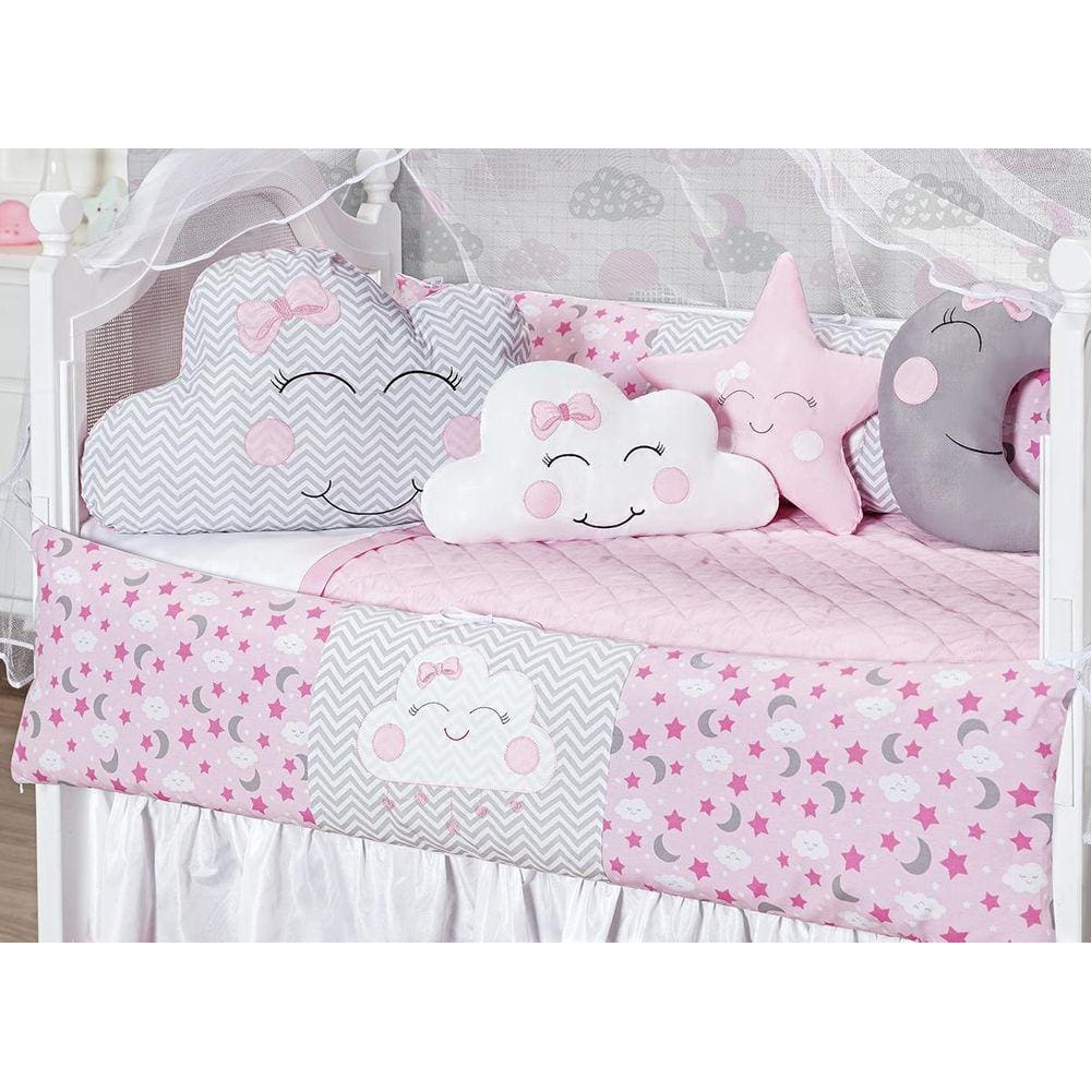Kit Berço Proteção Duas Laterais 12P Menina Rosa Formato