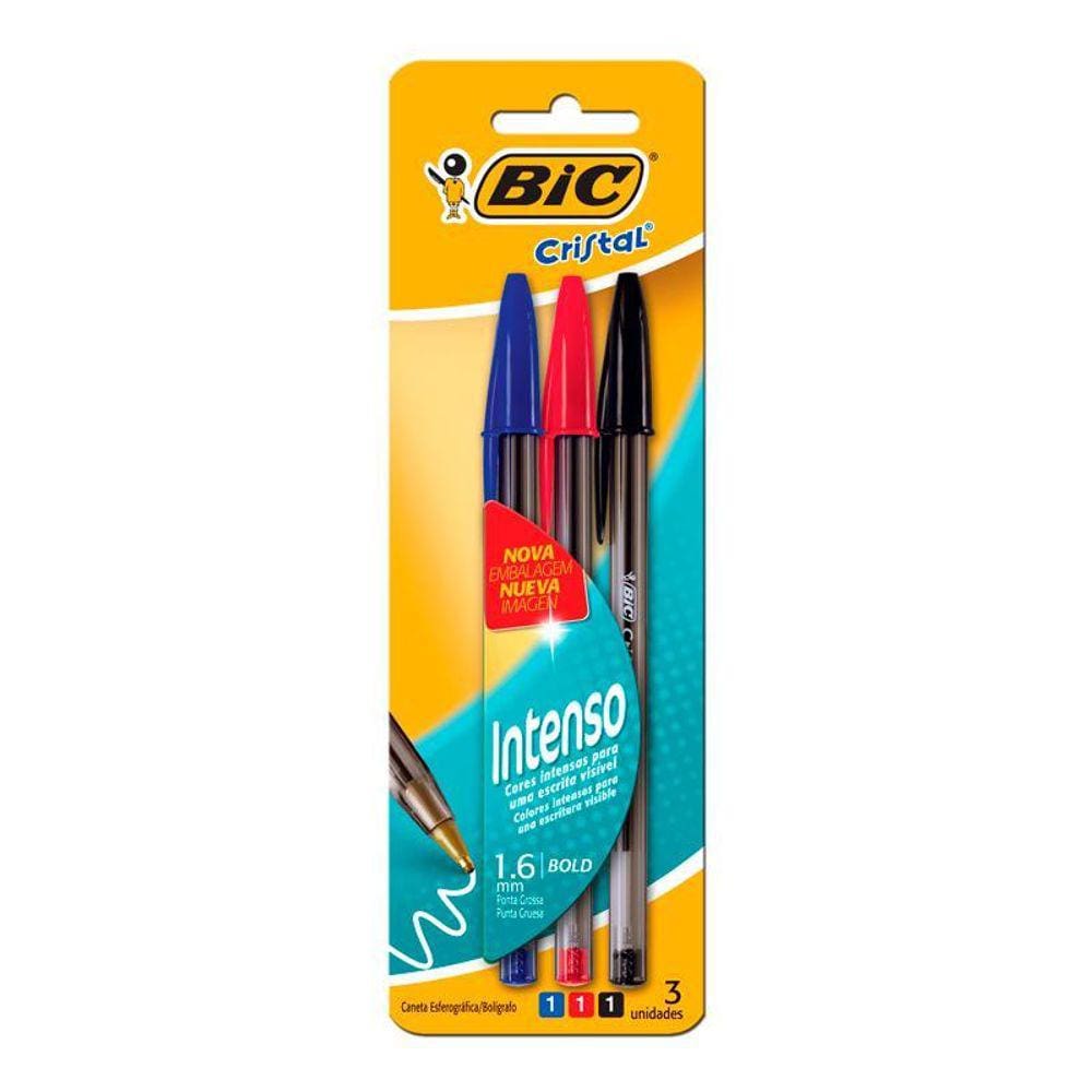 Caneta esferográfica Cristal Bold az/pr/ver 3und Bic