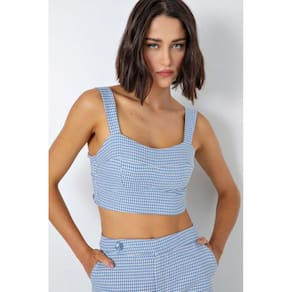 Top Cropped Justo Manga Curta Feminino Flor De Lis