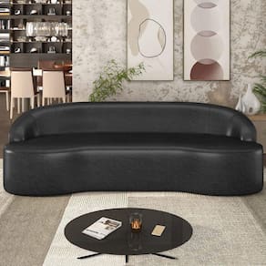Sofá Decorativo 3 Lugares 210Cm Joel Curvo Com Encosto Pu Preto G15 - Gran Belo