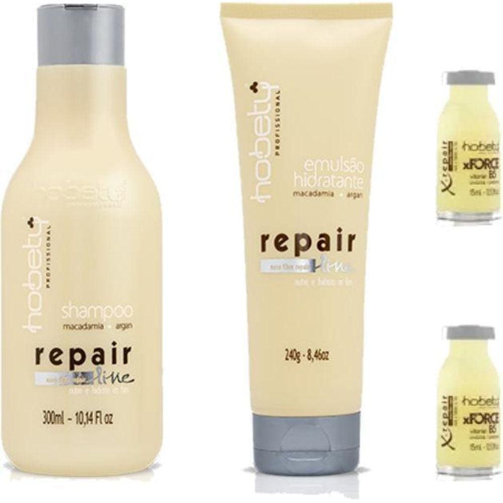 Kit Hobety Repair Line Shampoo+Emulsao 2 Dose Reestruturante