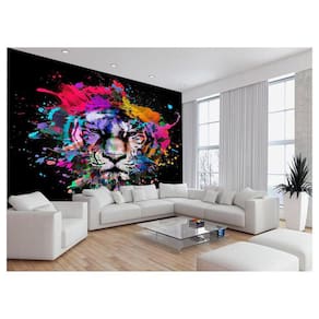 Papel De Parede Arte Animal Rosto Tigre Cores 3,5M Tra129