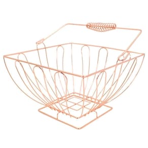 Cesto Multiuso Porta Frutas Aço Inox Rosé Quadrado Fruteira Com Alça 23cm