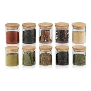 Kit 10 Potes Vidro 250Ml Hermético Tampa Bambu