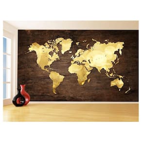 Papel De Parede 3D Mapa Mundi Madeira Arte Cores 3,5M Nmu69