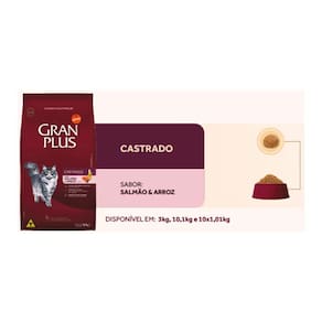 Ração Gran Plus Gatos Adultos Castrados Salmão e Arroz 3kg