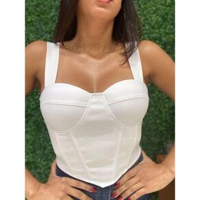 Cropped Slim Corselet com Bojo Estruturado Branco