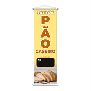 Banner Temos Pão Caseiro Padaria Preço Fundo Preto 100x30cm