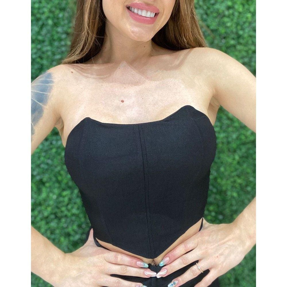 Cropped Slim com Tiras nas Costas Preto