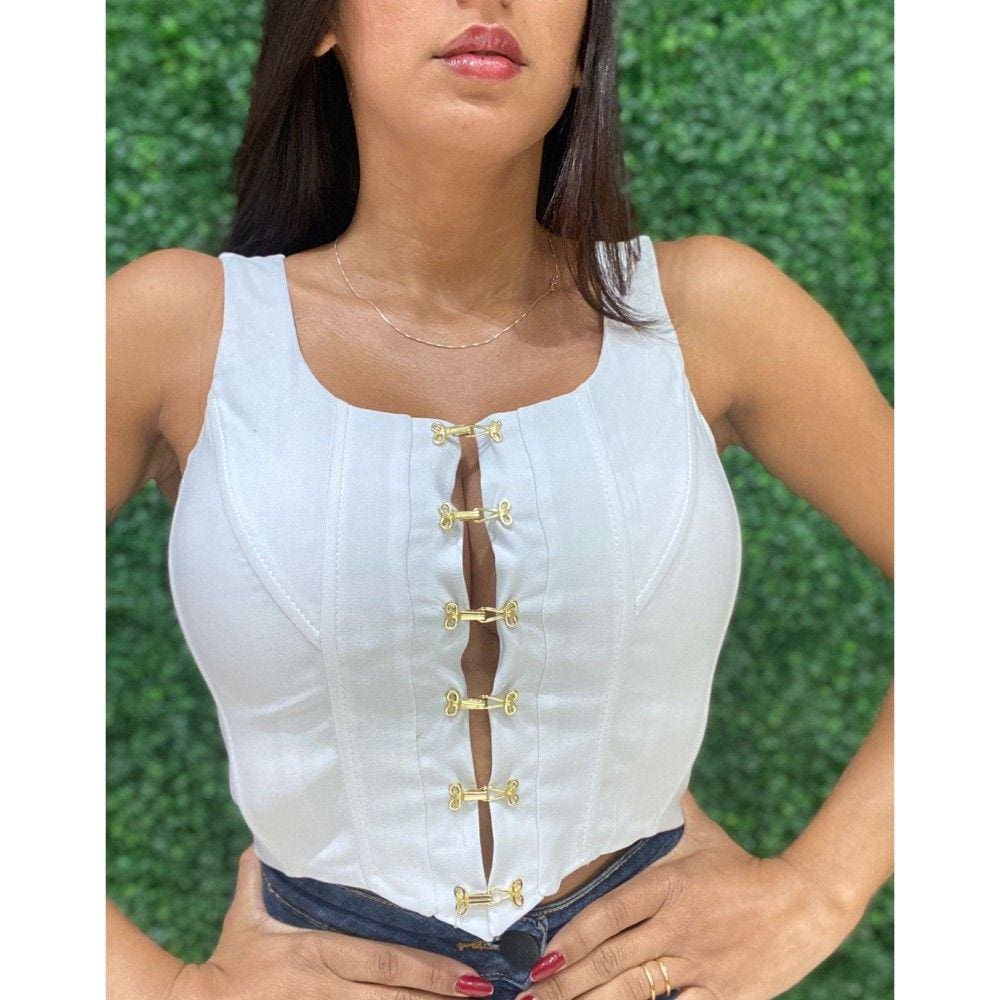 Cropped Slim Colchetes Branco